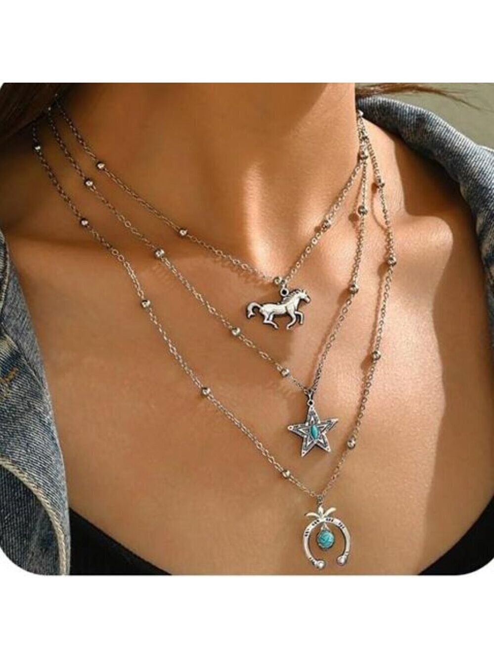 Cintya Layered Western Necklace Turquoise Necklace Boho Cowboy Hat